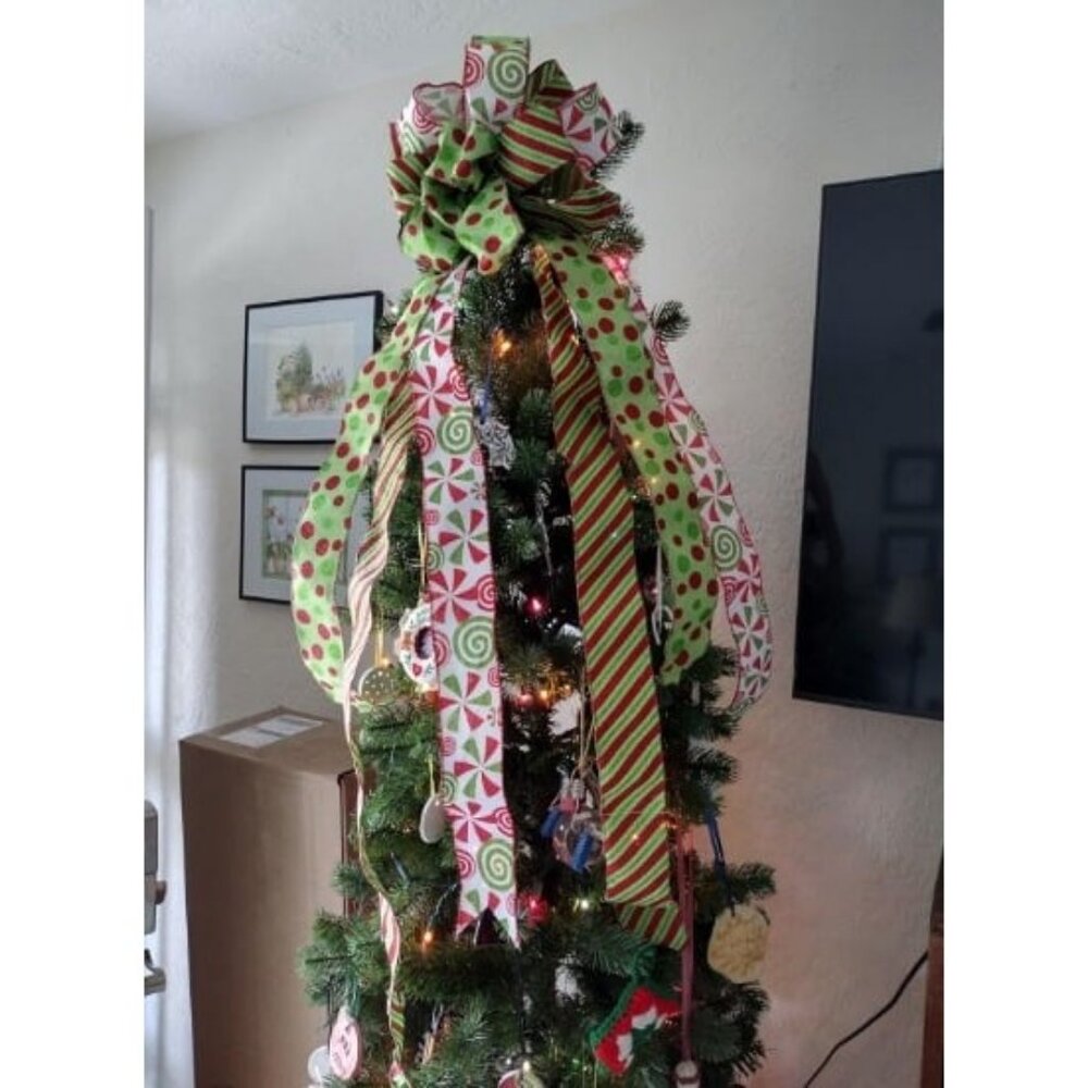 Christmas Tree Topper Large Green Christmas Bow Tree Topper Candy Stripe Red